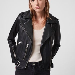 AllSaints Balfern leather biker jacket in black